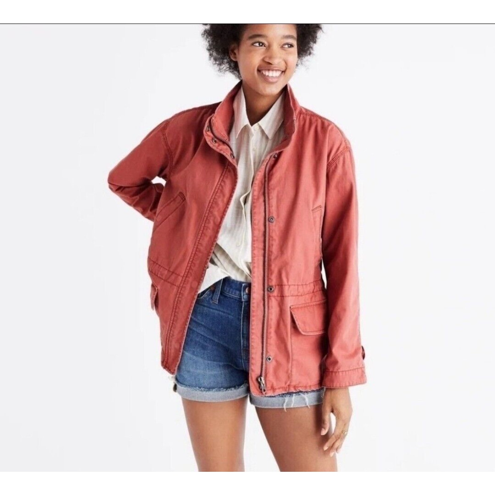 Madewell Prospect Jacket Sz S Spiced Rose Preppy Casual Safari Pockets Snaps